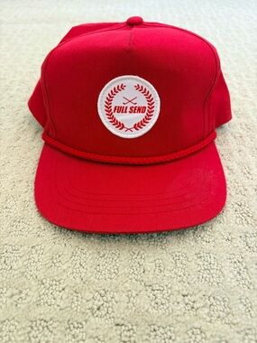Full Send Red Rope-Trim Snapback Hat